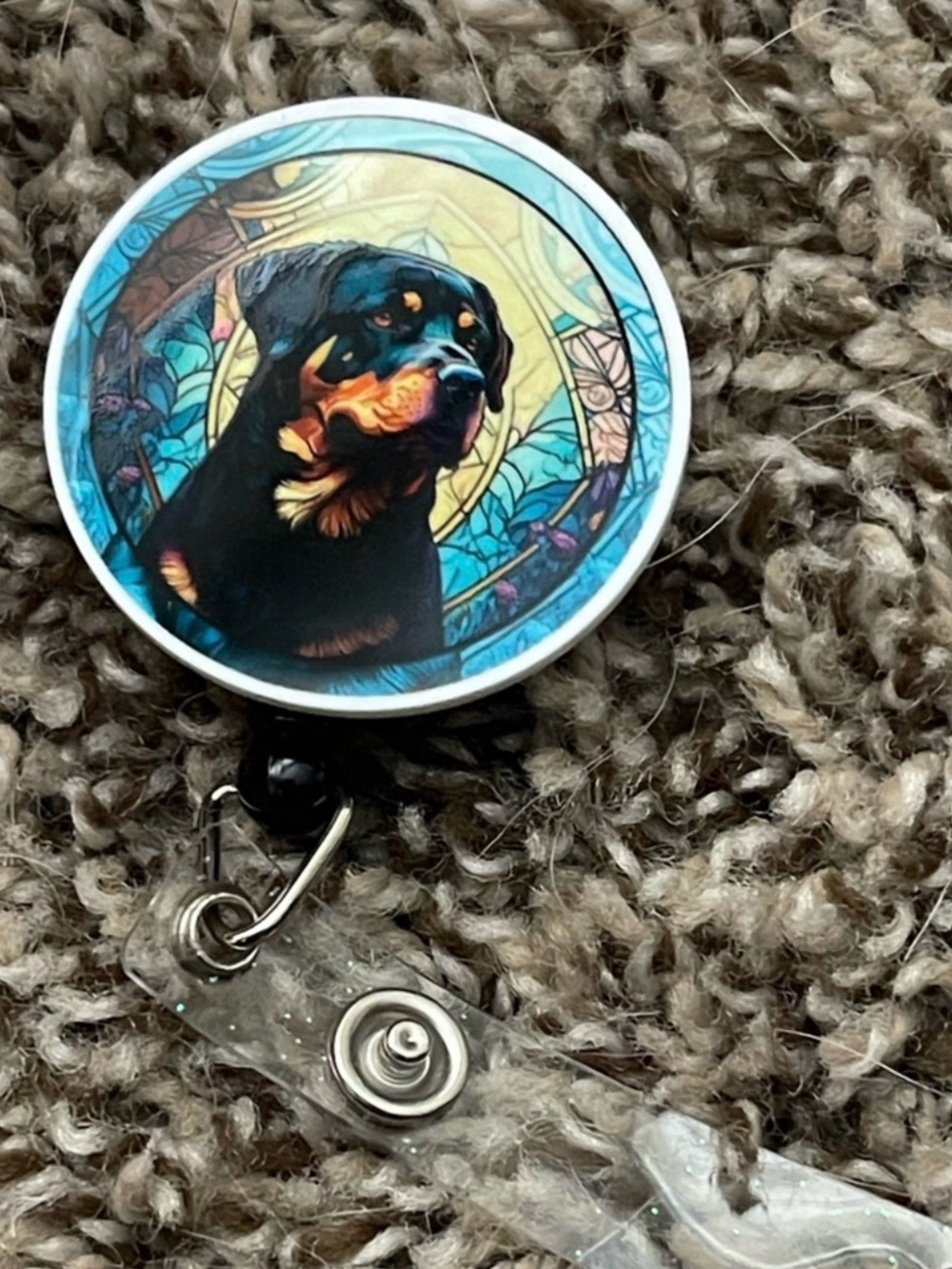 Rottweiler Badge Reel with Blue Accent - Pet Lover ID Holder